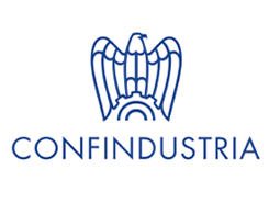 Logo Confindustria, Confederazione generale dell’industria italiana, composto da un’aquila blu stilizzata